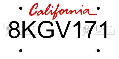 8KGV171 California License Plate