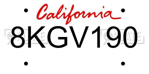 8KGV190 California License Plate