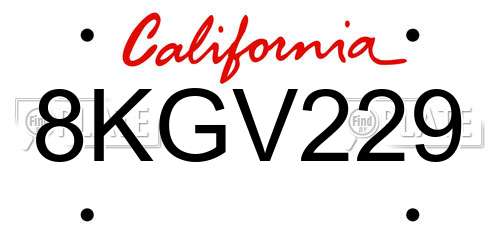 8KGV229 California License Plate