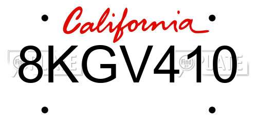 8KGV410 California License Plate