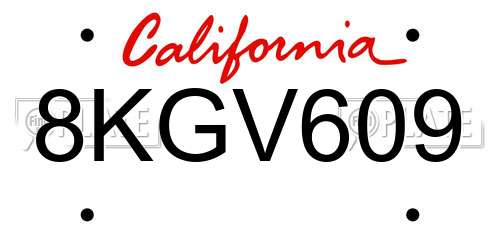 8KGV609 California License Plate
