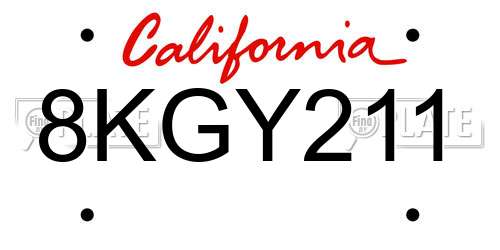 8KGY211 California License Plate