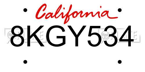 8KGY534 California License Plate
