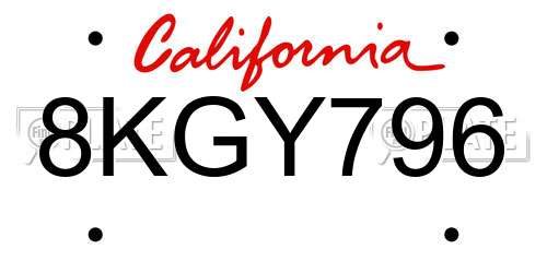 8KGY796 California License Plate
