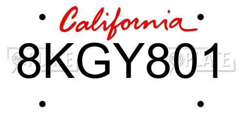 8KGY801 California License Plate