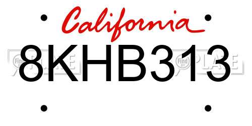 8KHB313 California License Plate