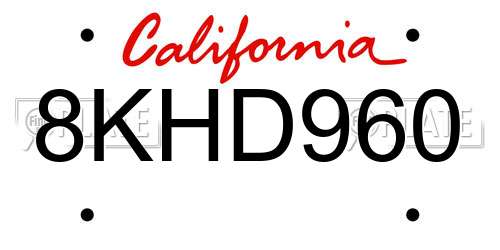 8KHD960 California License Plate
