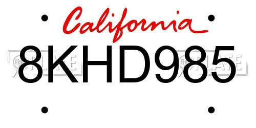 8KHD985 California License Plate