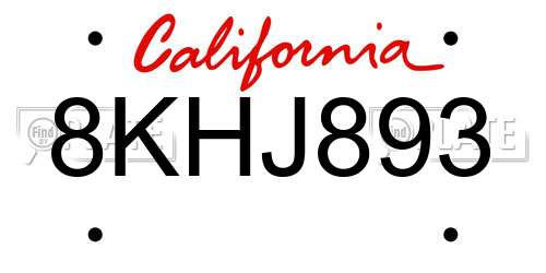 8KHJ893 California License Plate