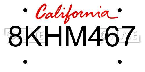 8KHM467 California License Plate