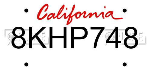 8KHP748 California License Plate