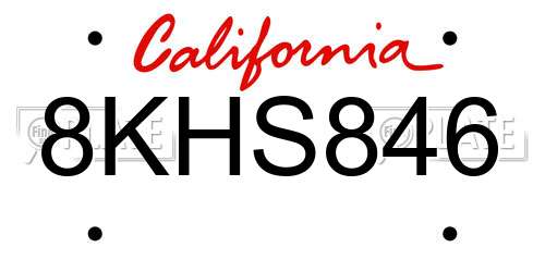 8KHS846 California License Plate