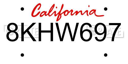 8KHW697 California License Plate