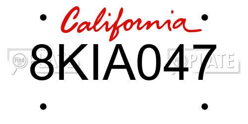 8KIA047 California License Plate