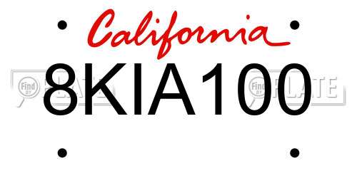 8KIA100 California License Plate