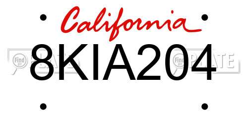 8KIA204 California License Plate
