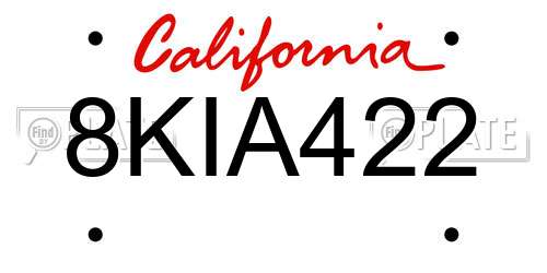 8KIA422 California License Plate