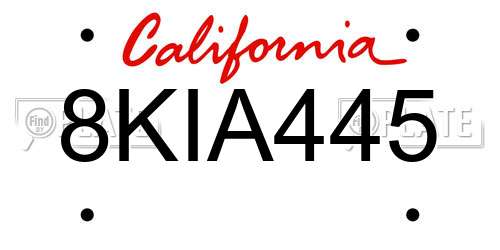 8KIA445 California License Plate