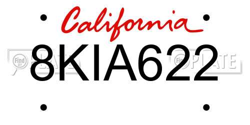 8KIA622 California License Plate