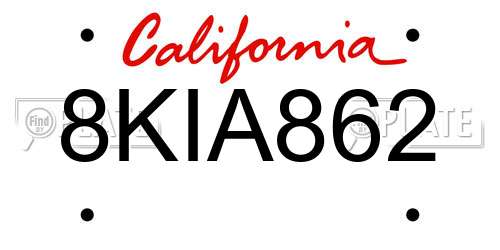 8KIA862 California License Plate
