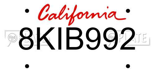 8KIB992 California License Plate
