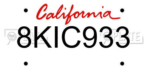 8KIC933 California License Plate