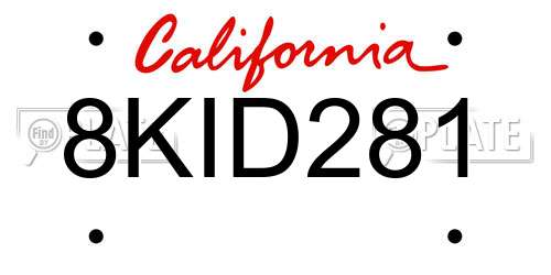 8KID281 California License Plate
