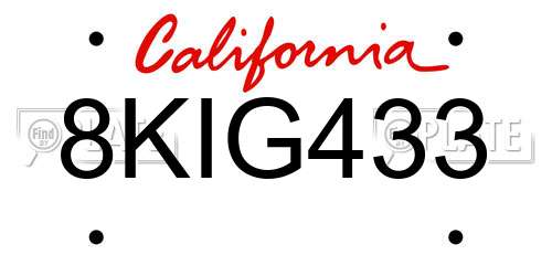8KIG433 California License Plate