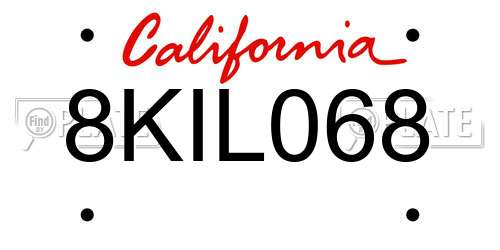 8KIL068 California License Plate