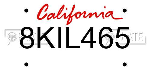 8KIL465 California License Plate