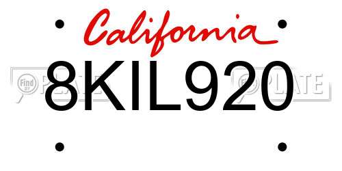 8KIL920 California License Plate