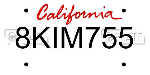 8KIM755 California License Plate