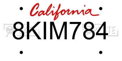 8KIM784 California License Plate