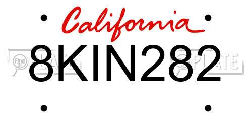 8KIN282 California License Plate