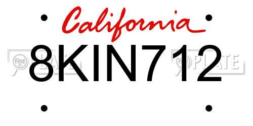 8KIN712 California License Plate