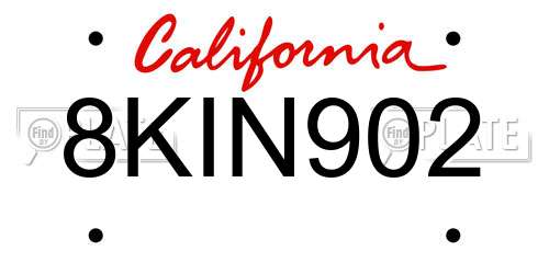 8KIN902 California License Plate