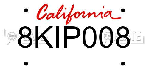 8KIP008 California License Plate
