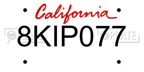 8KIP077 California License Plate