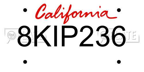 8KIP236 California License Plate