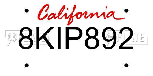 8KIP892 California License Plate