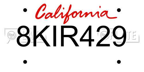 8KIR429 California License Plate