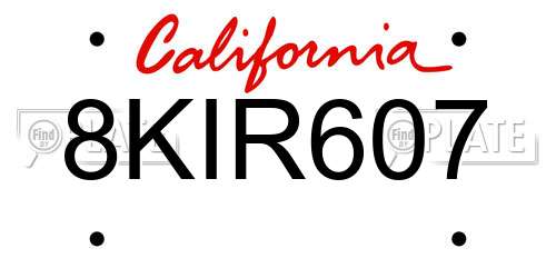 8KIR607 California License Plate