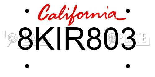 8KIR803 California License Plate