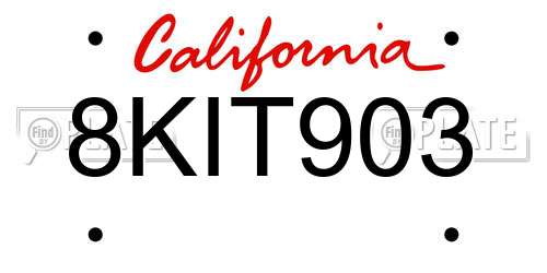 8KIT903 California License Plate