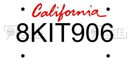 8KIT906 California License Plate