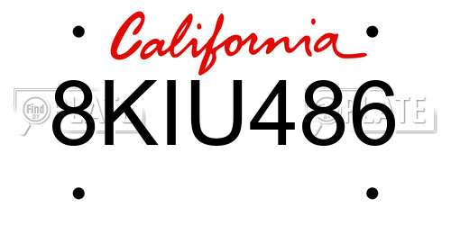 8KIU486 California License Plate