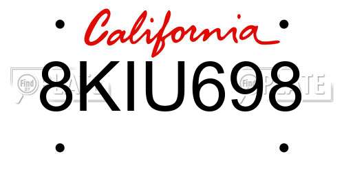 8KIU698 California License Plate