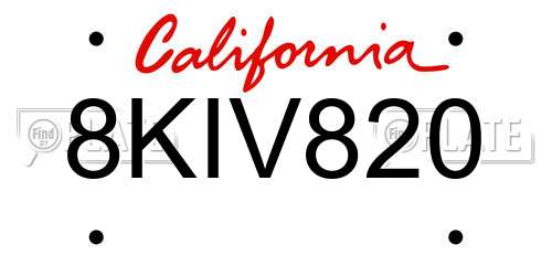 8KIV820 California License Plate