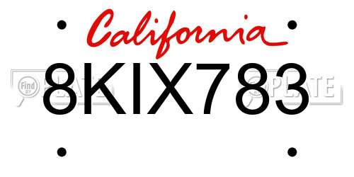 8KIX783 California License Plate