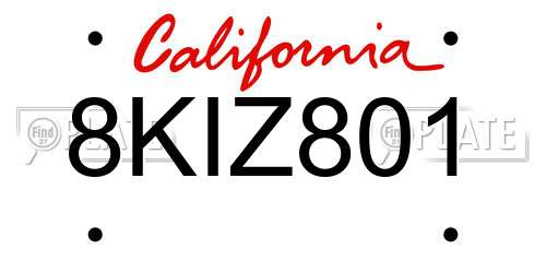 8KIZ801 California License Plate